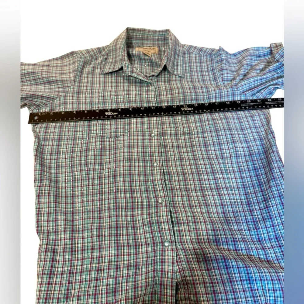 Wrangler Turquoise and Purple Plaid Pearl Snap Shirt, ladies Large‎ 2 for $30